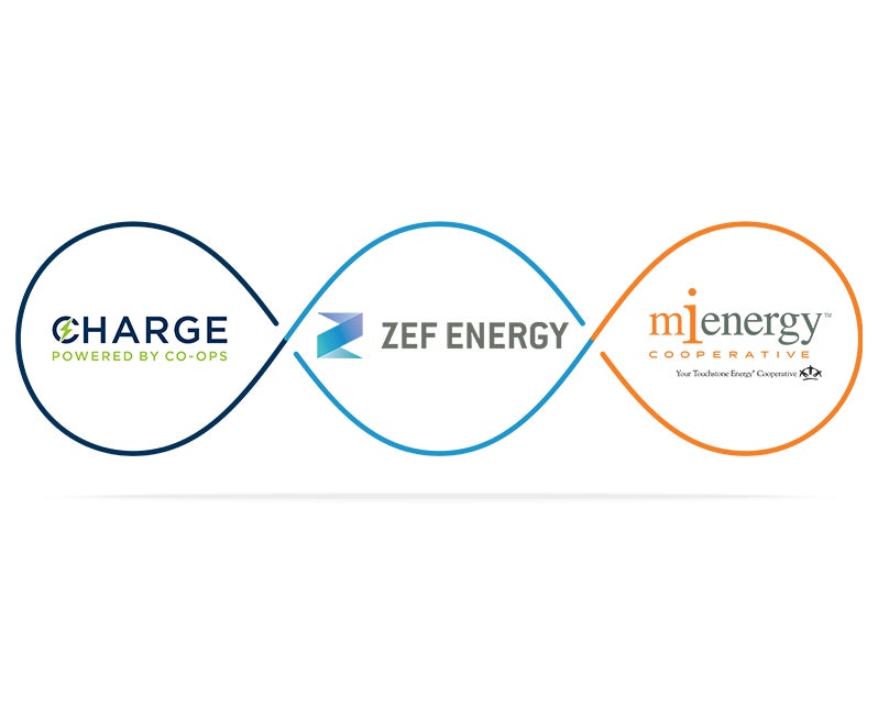 Graphic showing CHARGE EV, ZEF and MiENERGY logos