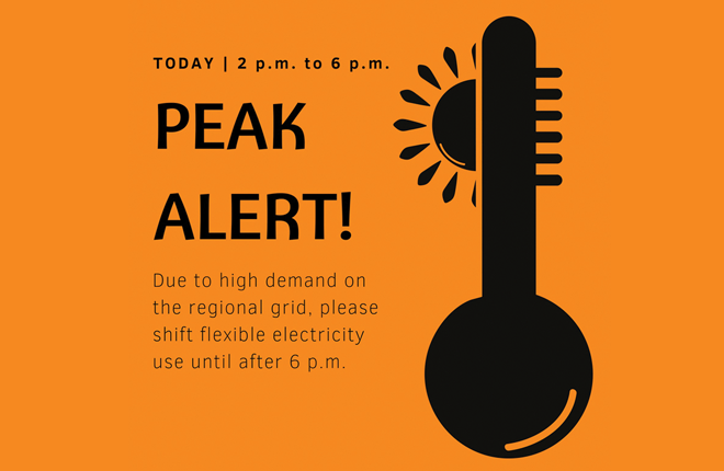 peak alert text showing thermometer and sun